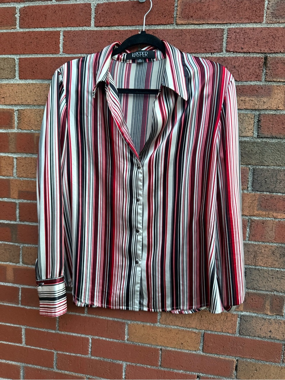 Kasper Men’s Red, White and Black Vertical Stripe Button-Down Shirt